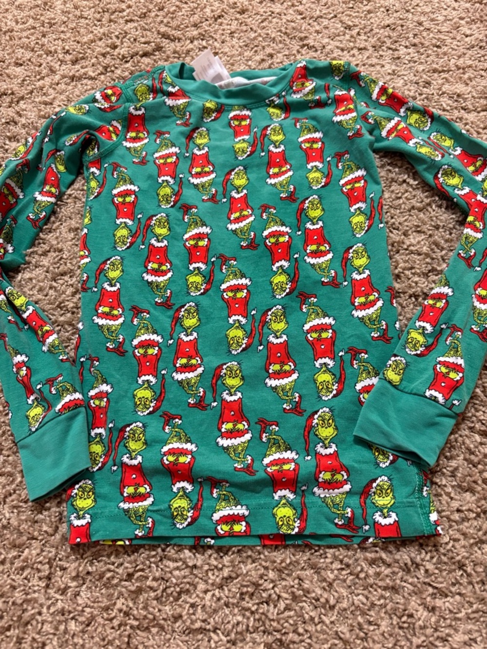 🔥2 for $10🔥 Kids Green Pajama Grinch Print Long-Sleeve Top